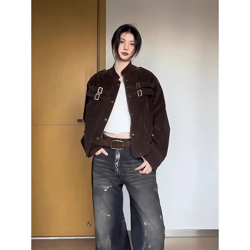 

Замшевый высококачественный мужской и женский мотоциклетный мотоциклетный тройник в стиле ретро в американском стиле Sle Cleanfit, широкая верхняя одежда