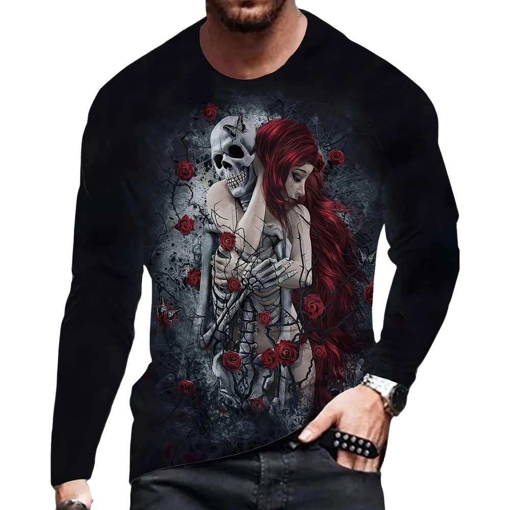 

Men's T Shirt 3D Print Skull T Shirt Crew Neck Oversized T-Shirt Long Sleeve Tee Tops Vintage T-Shirts Sportswear Men's Clothing