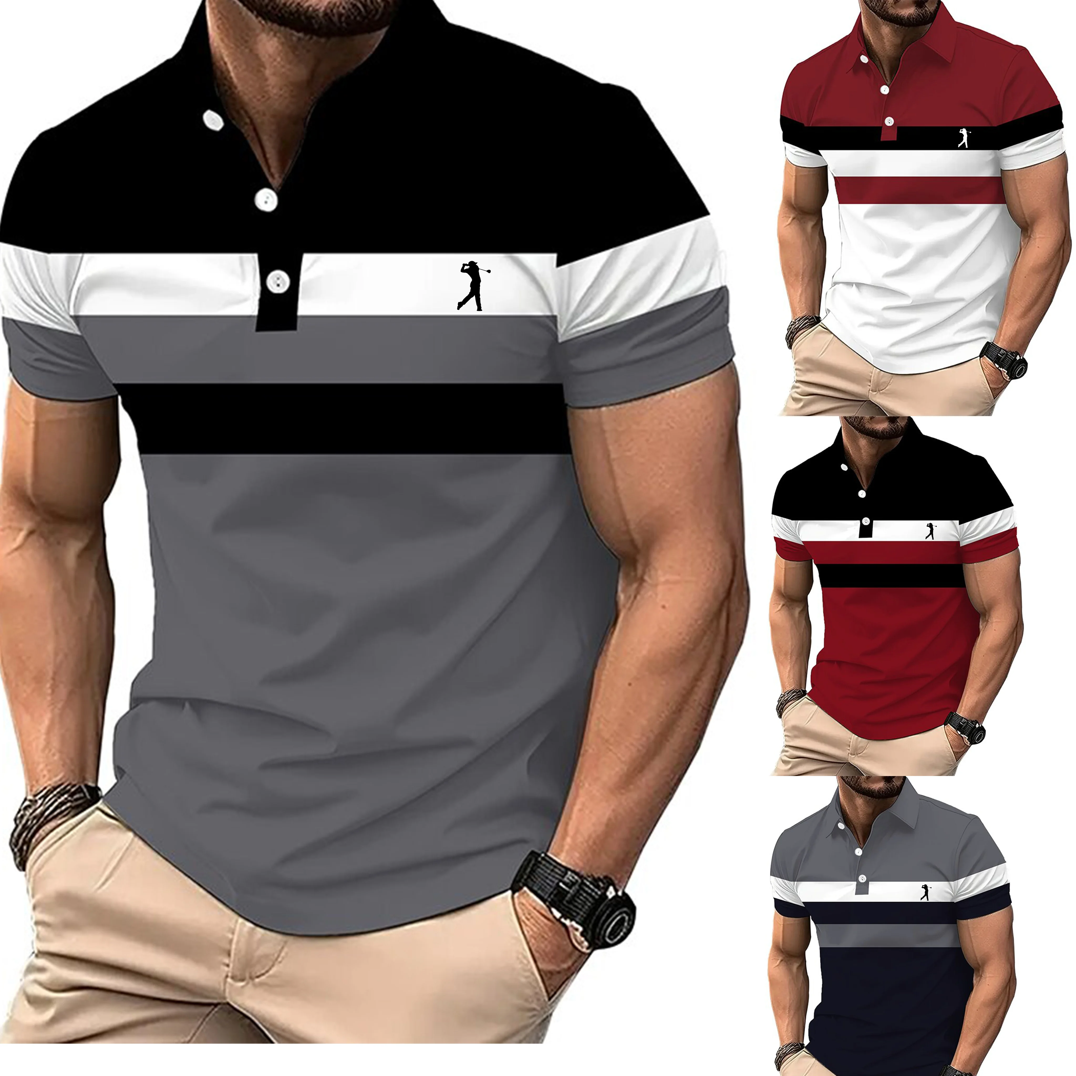 

Summer New Stripe Polo Shirt Men Casual Sport Lapel Golf Polo Shirt Tops Casual Men Polo Shirt Short Sleeve Tops Polo Shirt