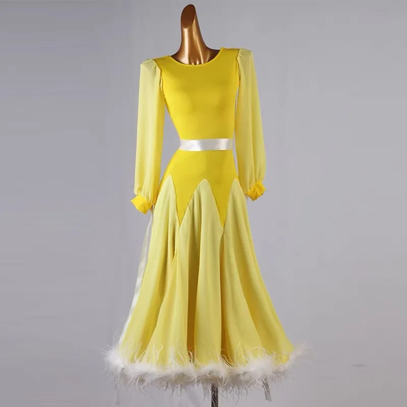 

Advanced Ballroom Competition Dance Dress Adult Yellow Waltz Dance Skirt Women High Quality Standard Ballroom Dance Dresses