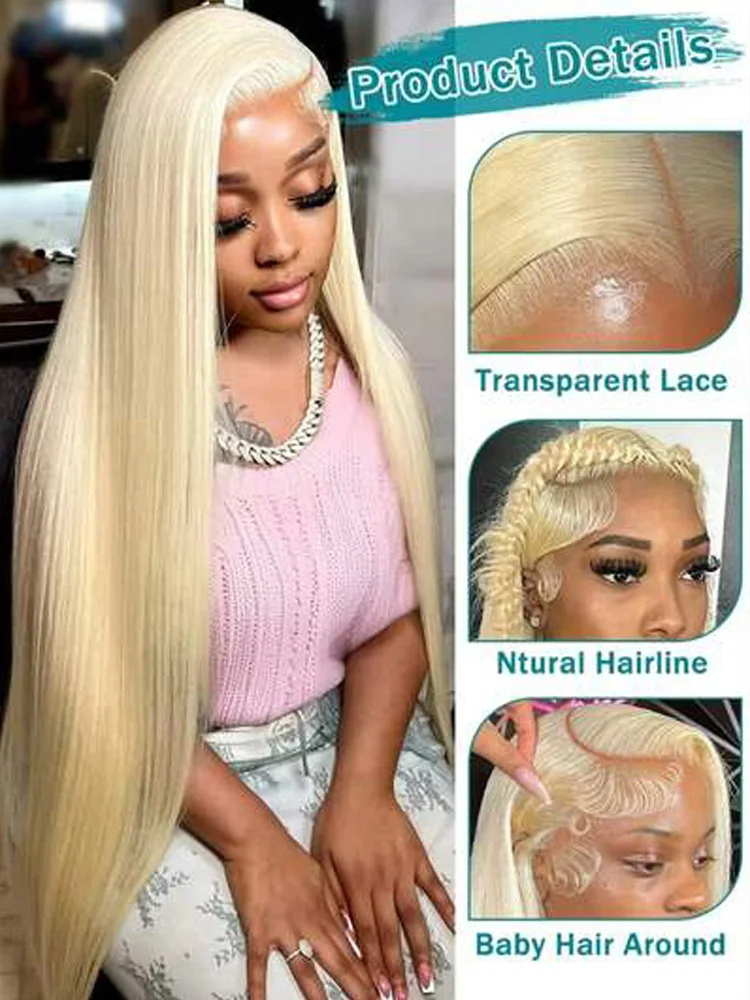 30 40 Inch 360 Lace Wig 613 13x6 HD Transparent Lace Straight Blonde Wig 200 Density Pre Plucked Natural Hairline with Baby Hair RawVietnamese Hair 13x4 Lace Front Human Hair Wigs For Black Women