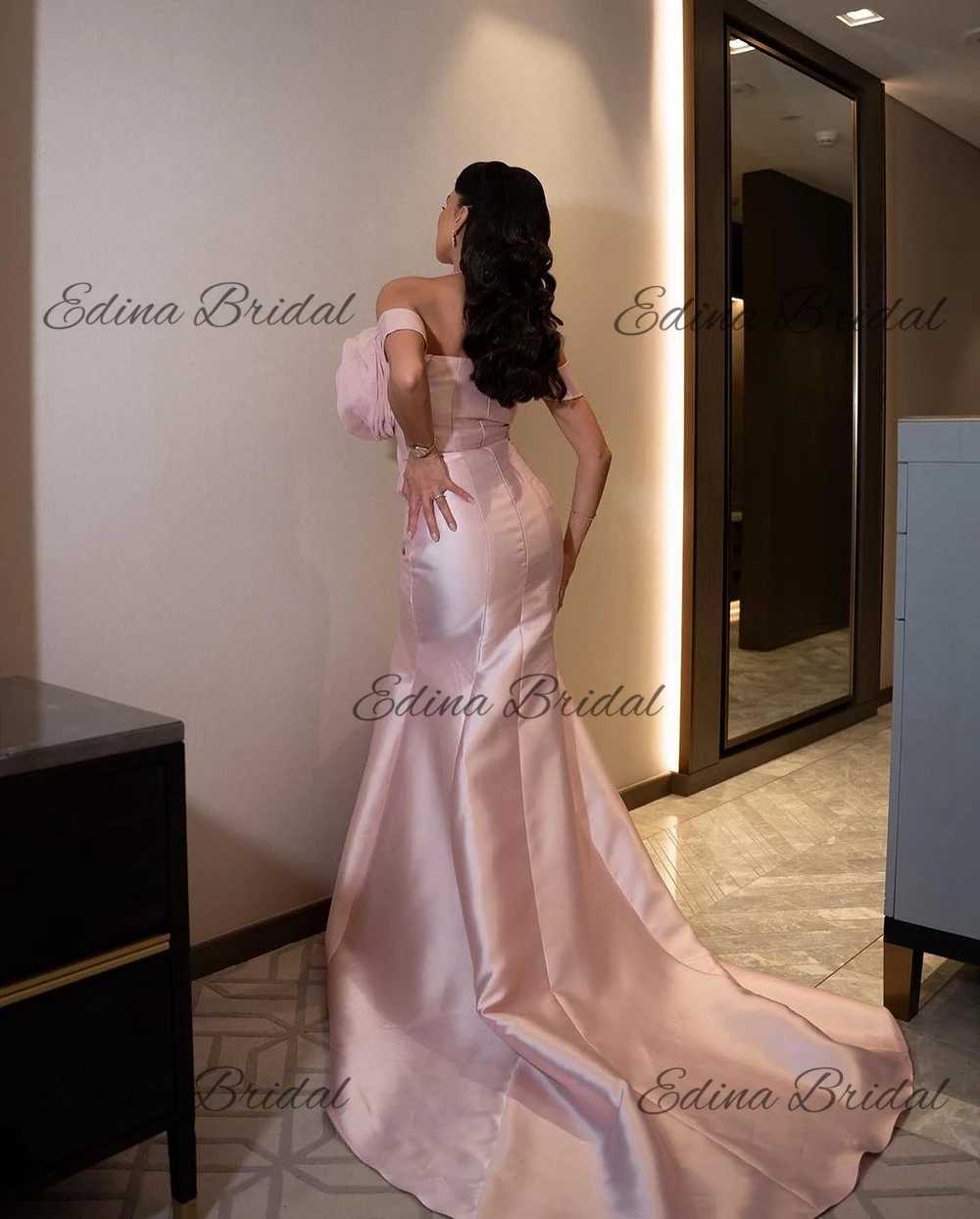 Vintage Satin Off Shoulder Evening Party Dresses Backless 3D Appliques Mermaid Dress Prom Gown فساتين للحفلات الراقصة