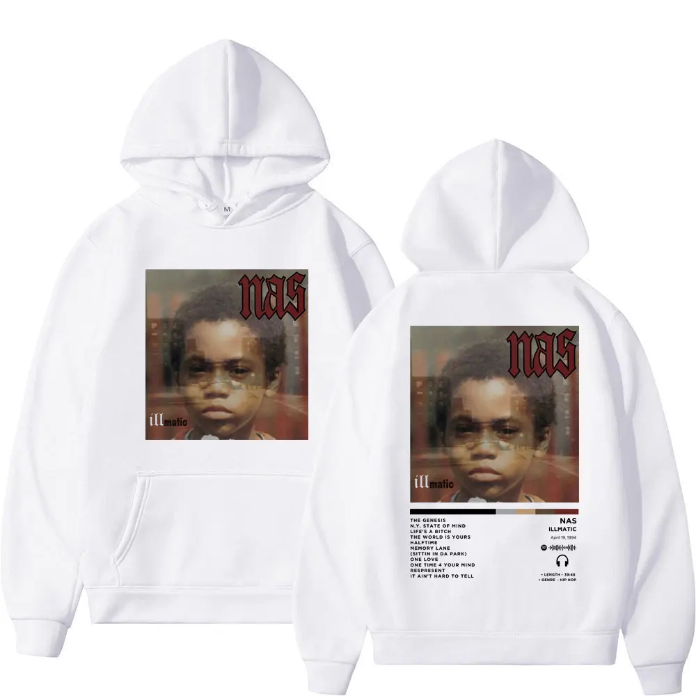 Rapper NAS Illmatic Album Poster Print Hoodie Men's Women's Fashion Hip Hop Rap Sweatshirts Vintage Casual Oversized Pullovers