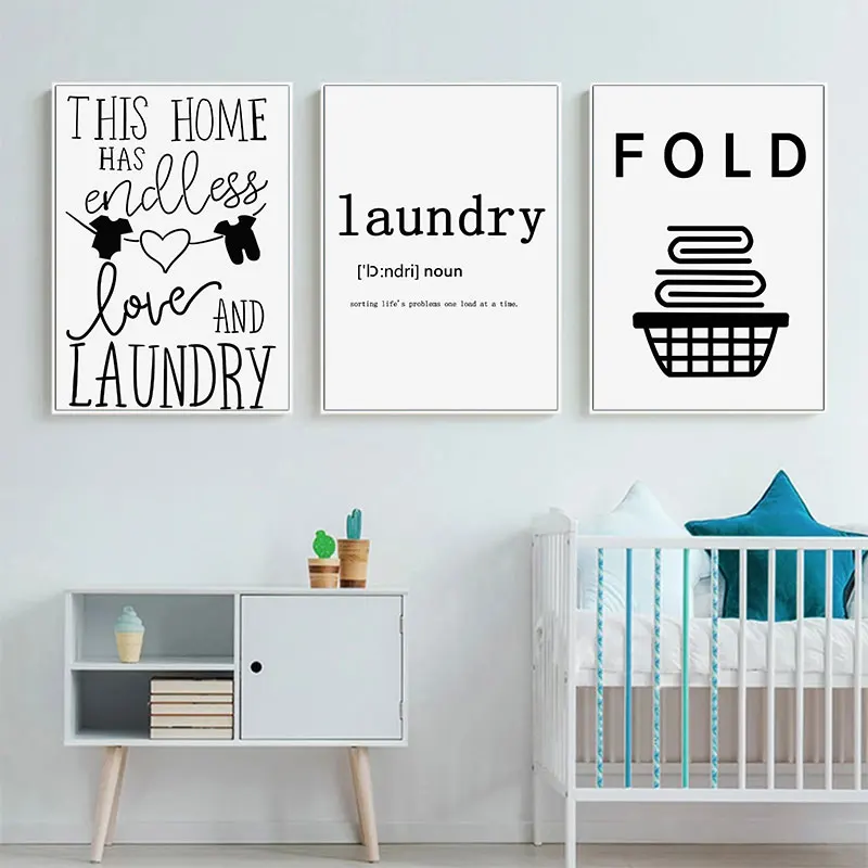 Laundry Room Wall Art Canvas Posters Prints Modern Nordic Decorative Painting Minimalist Wash Dry Iron Words Picture Home Decor