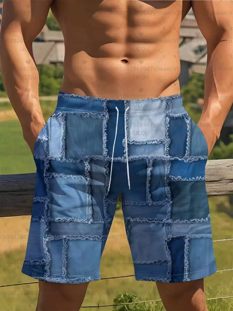 

Men's Casual Blue 3D Printed Shorts Lightweight Summer Style Vacation Hawaiian Shorts Quick-Dry Beachwear