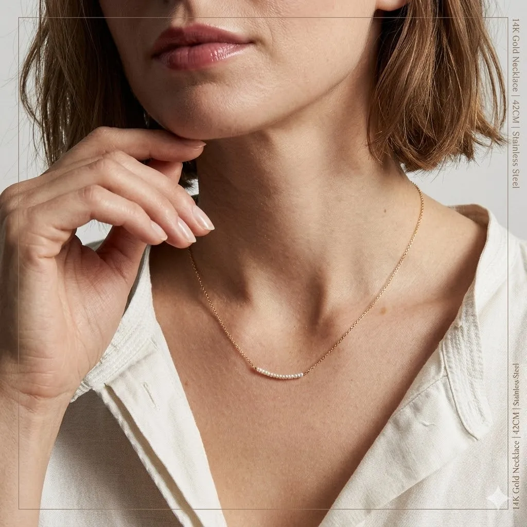 St-Delan Crystal Bead Necklace 42CM Stainless Steel Minimalist Imitation Pearl Women Daily Office Delicate Lavaliere‌ Jewelry