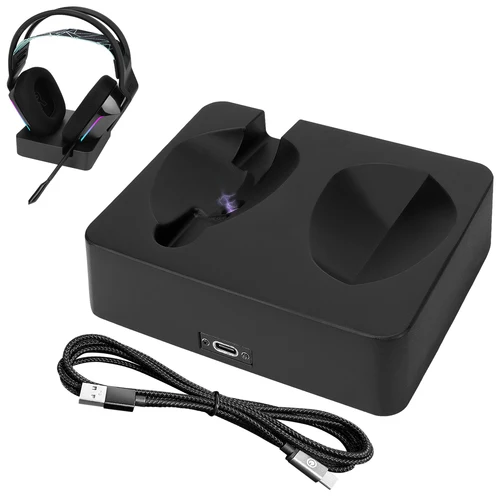 Soporte de carga para auriculares Geekria para auriculares inalámbricos para juegos Logitech G733 Lightspeed, base de carga de resina impresa en 3D (negro)