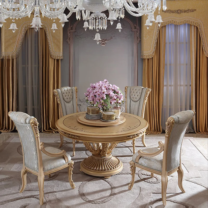 

European solid wood ound table 1.5 meters luxury French restaurant dining table chairs high-end vi