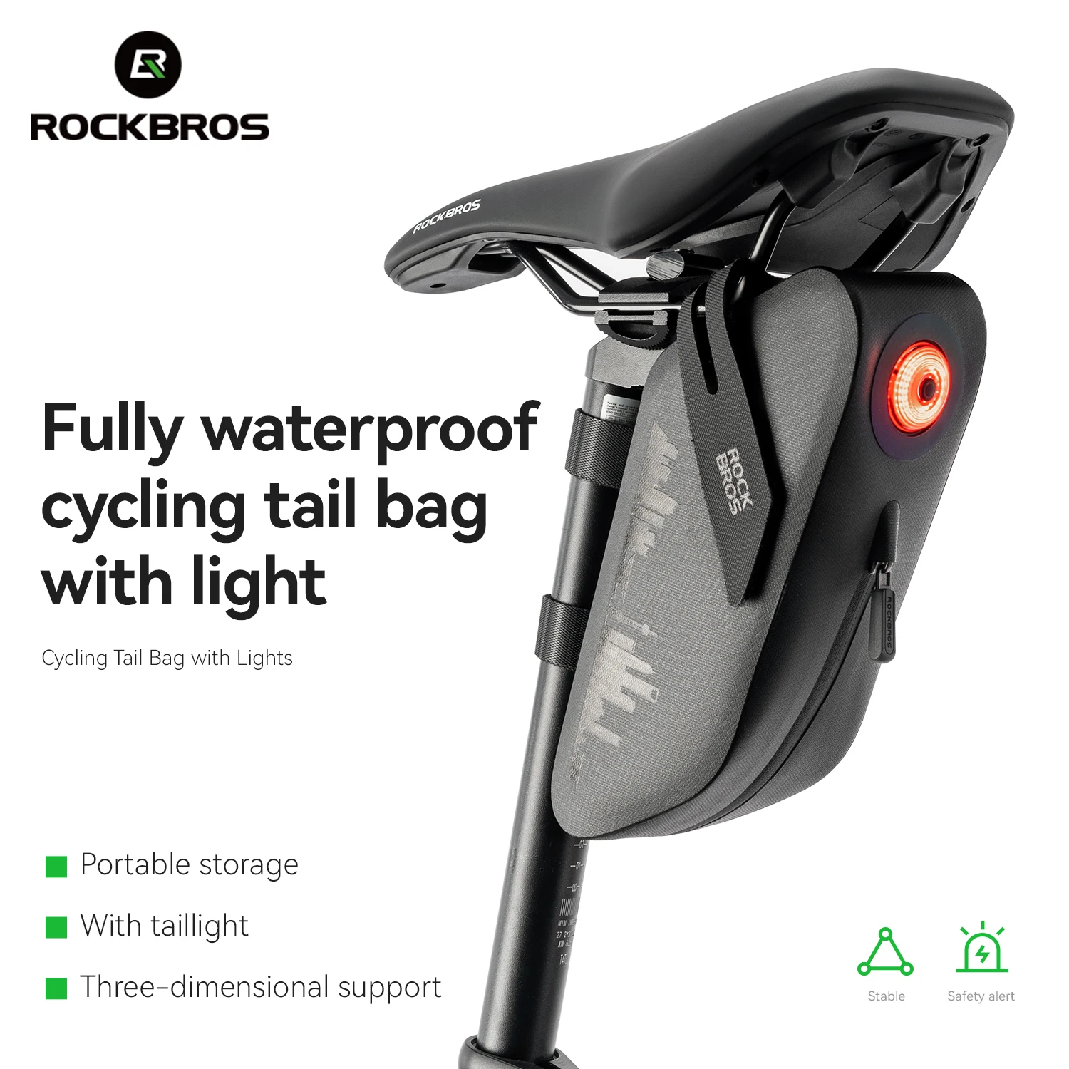 

ROCKBROS Bicycle Bag Bike Saddle Bag with Smart Brake Sensor Rear Light 0.8L Waterproof MTB Road Cycling Seat Tail Bag