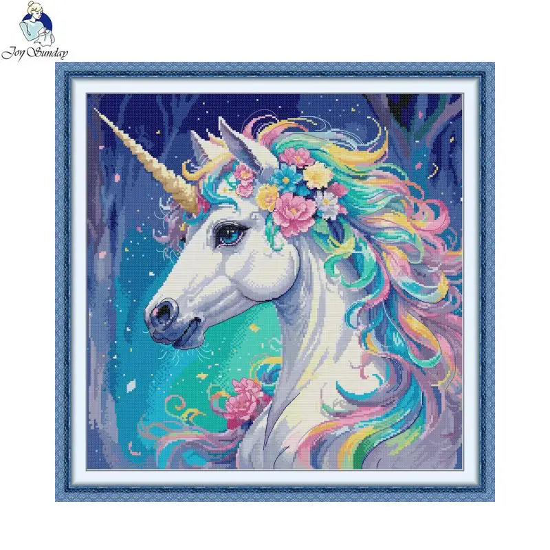 Joy Sunday Animal Pattern Cross Stitch Set Aida 11CT 14CT 16CT Unicorn Printing Sewing Kit DIY Children Hand Embroidery Gifts