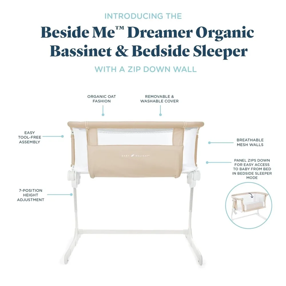 Bassinet  Bedside Sleeper  Baby Bassinet   6-Position Height Adjustment  Organic Oat