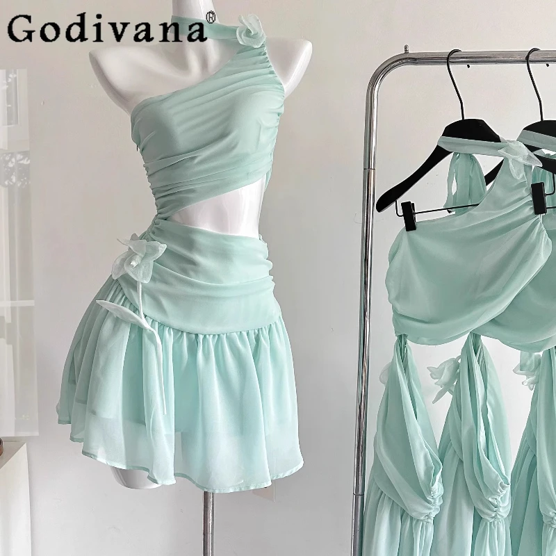 Summer Coquette Prom Dress Women's Aesthetic Y2k Vintage Off Shoulder Dress Party Girl Hollow Out Evening Banquet Dresses