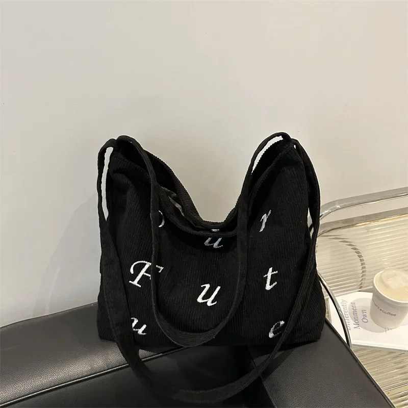 Casual design ins corduroy letter embroidered shoulder bag bag