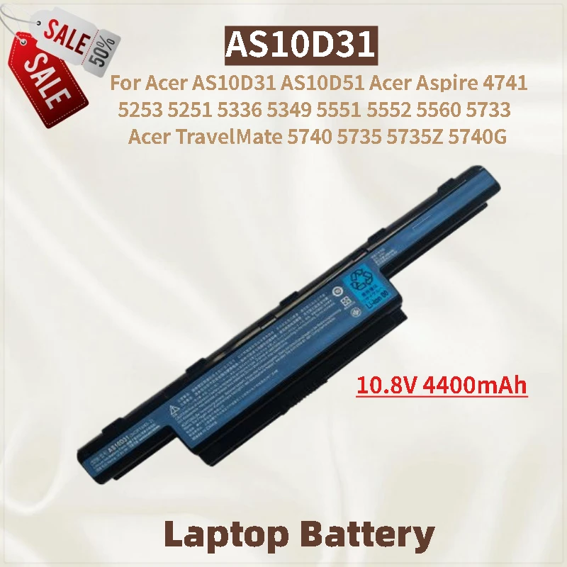 

AS10D31 Аккумулятор для ноутбука 10,8 В 4400 мАч для Acer Aspire 5336 5349 4741 5253 5251 5551 Acer TravelMate 5735Z 4741 5253 Высокое качество
