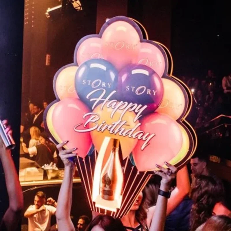 NIGHTCLUB GLOW HAPPY BIRTHDAY BALLOON LIGHT UP LED BOTTLE PRESENTER BALLROOM PARTY BALLOONS NEON BAR SIGN GLORIFIER VIP SERVICE