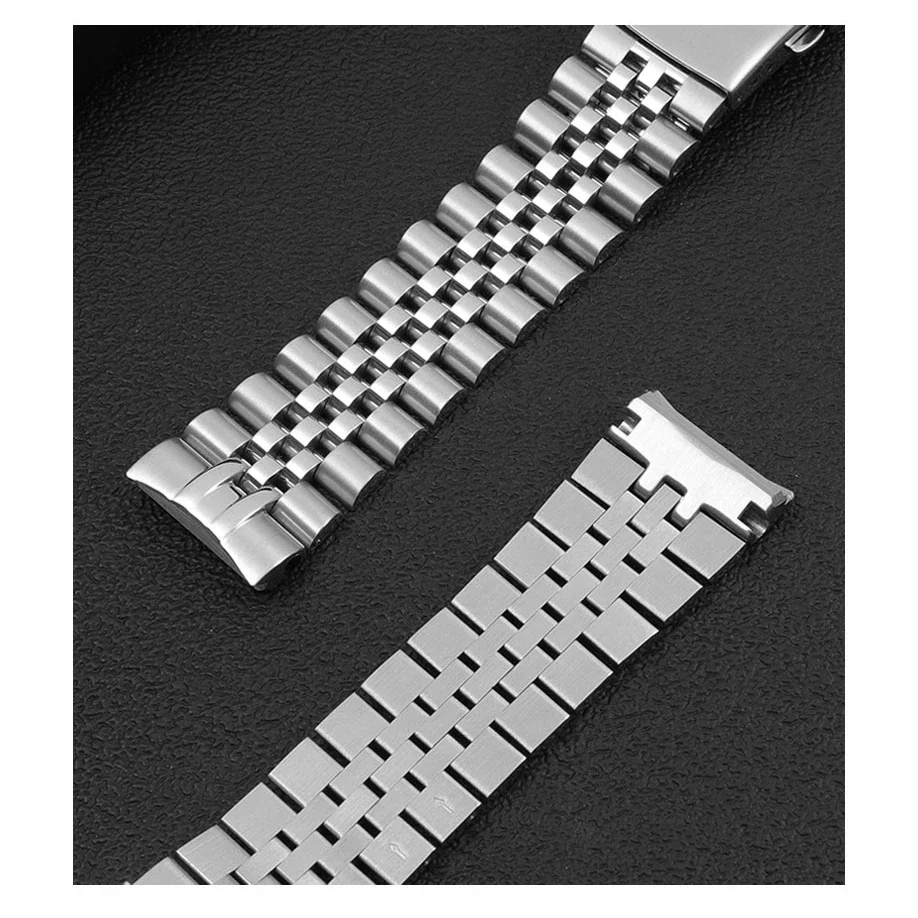 22mm for Jubilee Curved End Watchband for Seiko Water Ghost 316L Stainless Steel Strap Solid Deployment Metal Buckle 2.5mm Pins