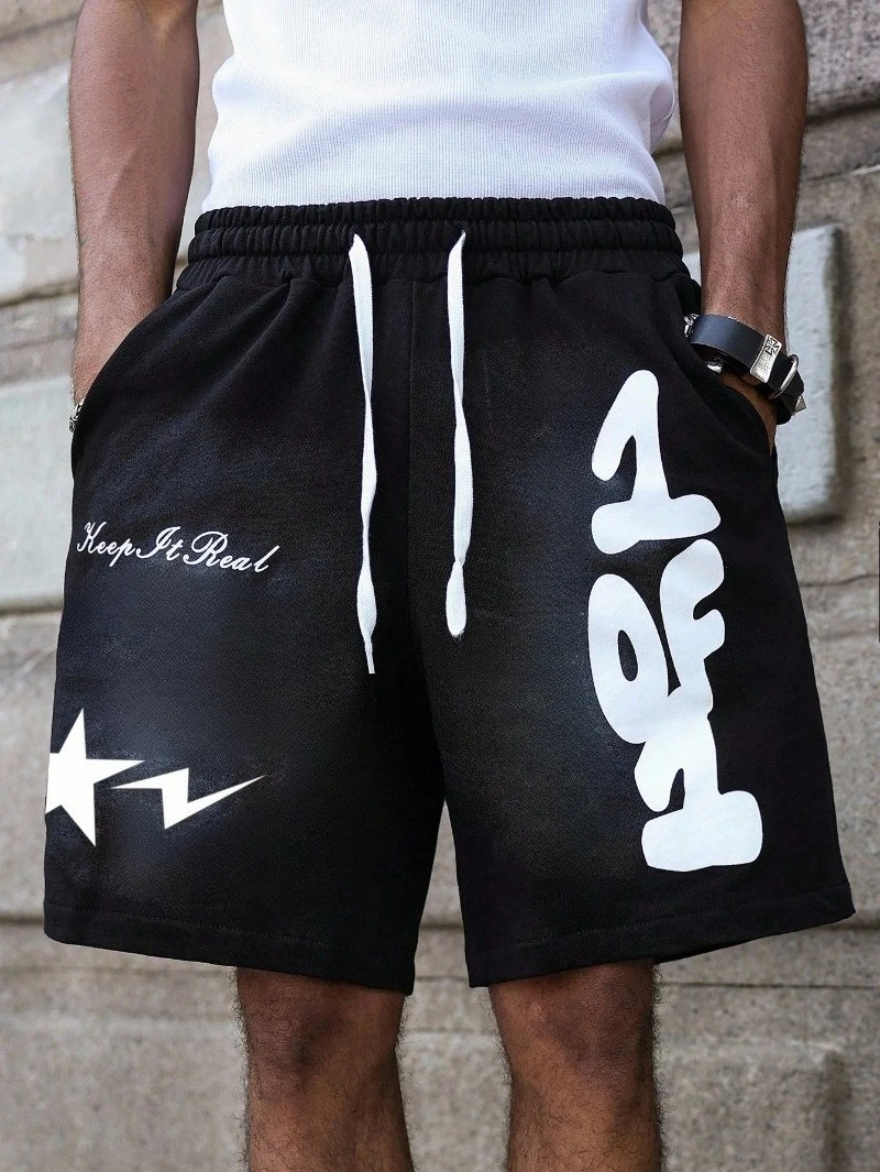 

Men's Loose Basketball Letter Print Casual Athletic Shorts, Summer Men Streetwear Shorts, Graphic Men Shorts, Emo Shorts