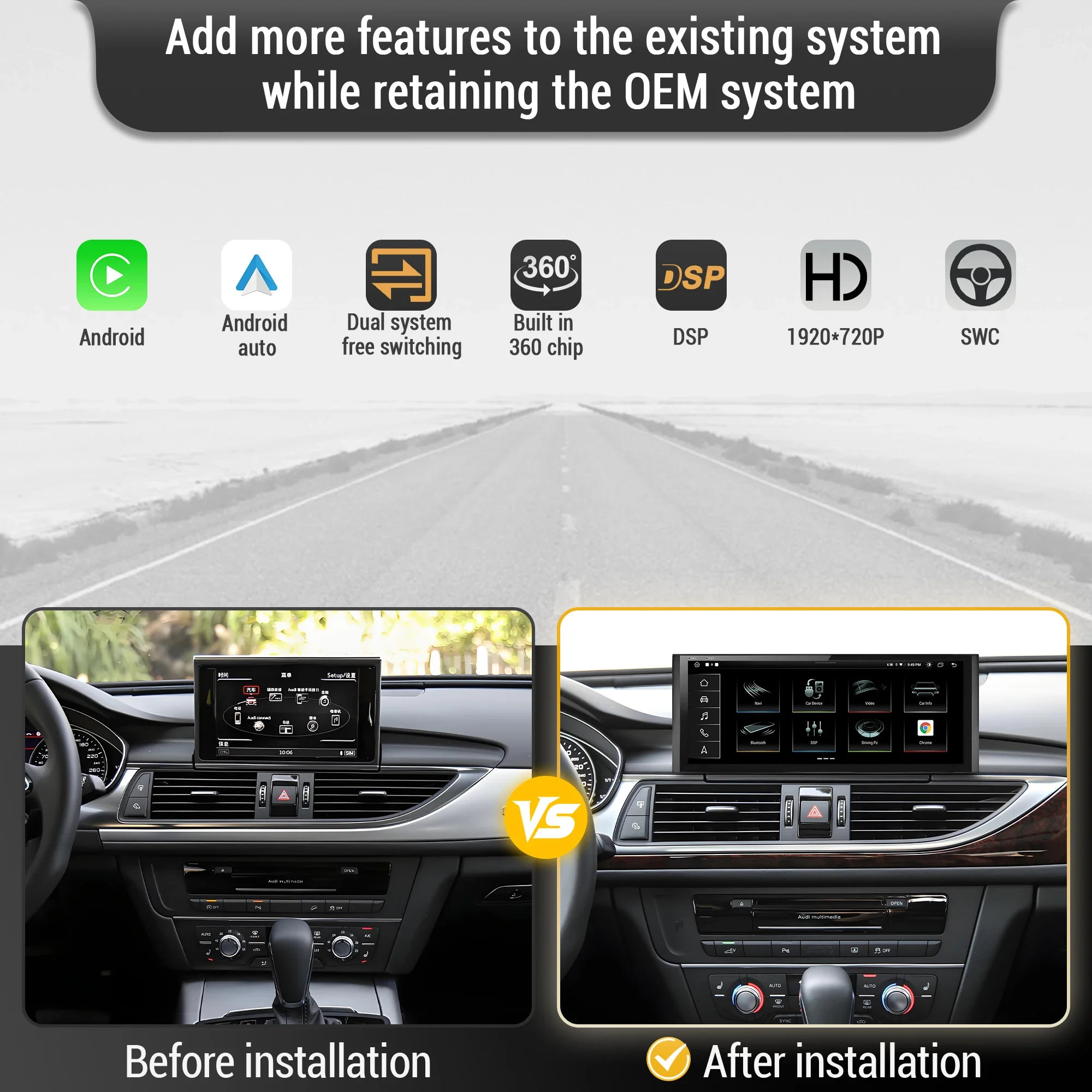 10.25 inch For Audi A6 C7 A7 2012-2018 Left Hand Drive Android 14 Car Radio Wireless BT Carplay Qualcomm Snapdragon 680 Screen