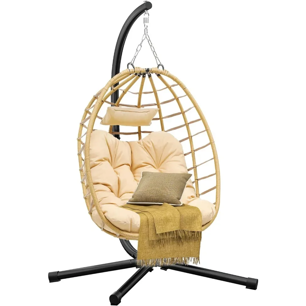 

Egg Hanging Swing Chair with Stand Egg Chair Wicker Indoor Outdoor Hammock Egg Chair with Cushions 330lbs for Patio,Bedroom