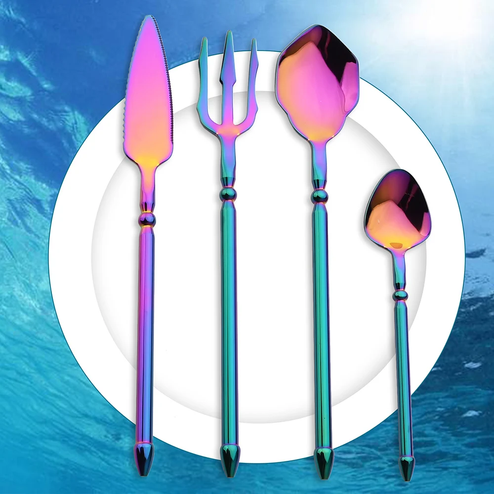 

16Pcs Creative Cutlery Set Ocean Luxury Dinner Dinnerware Set Western Steak Knife Fork Spoon Flatware Stainless Steel Tableware