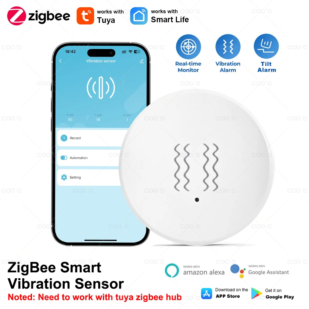 

Tuya ZigBee Smart Vibration Tilt Sensor Real Time Monitoring Door Window Detection Alarm Smart Home Security Protection System