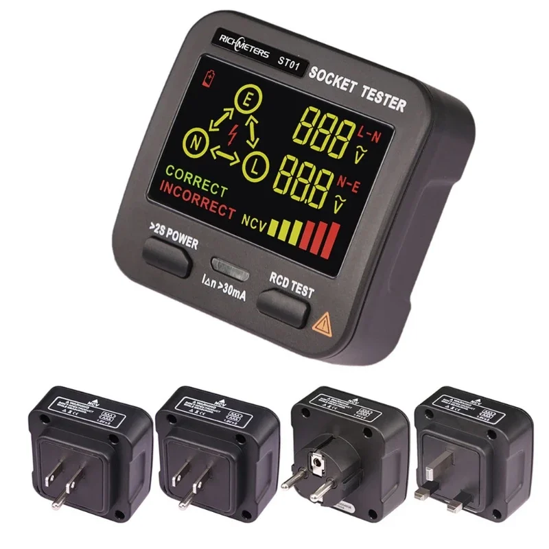 Imagem -05 - Digital ue Reino au Eua Tomada Testador Tensão Corrente Residual Disjuntor Parede Plug Testador Vazamento Elétrico