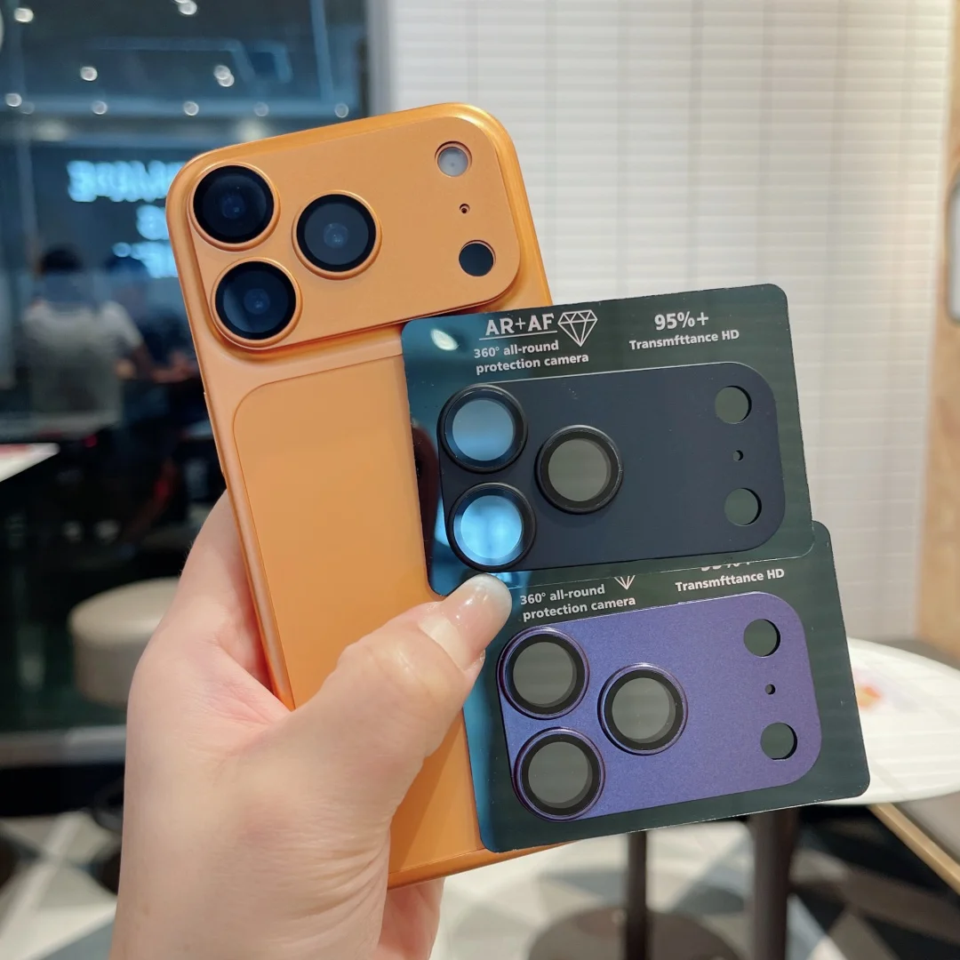 ملحقات عدسة الكاميرا لهاتف آيفون 17 برو ماكس زجاج مقسى 360 °   واقي كاميرا معدني شامل بالكامل