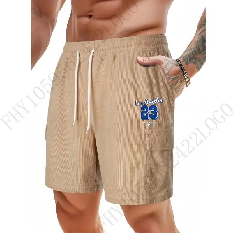 

Men's breathable corduroy fitness jogging casual pants Sports shorts 2025 summer new fashion solid color printed shorts