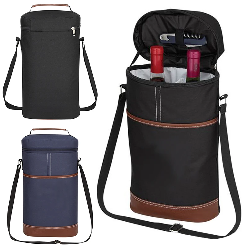 Bolsa aislante para botella de vino, refrigerador de 7L para vino, 2 botellas térmicas para bebidas, cerveza, portátil para exteriores, portador de