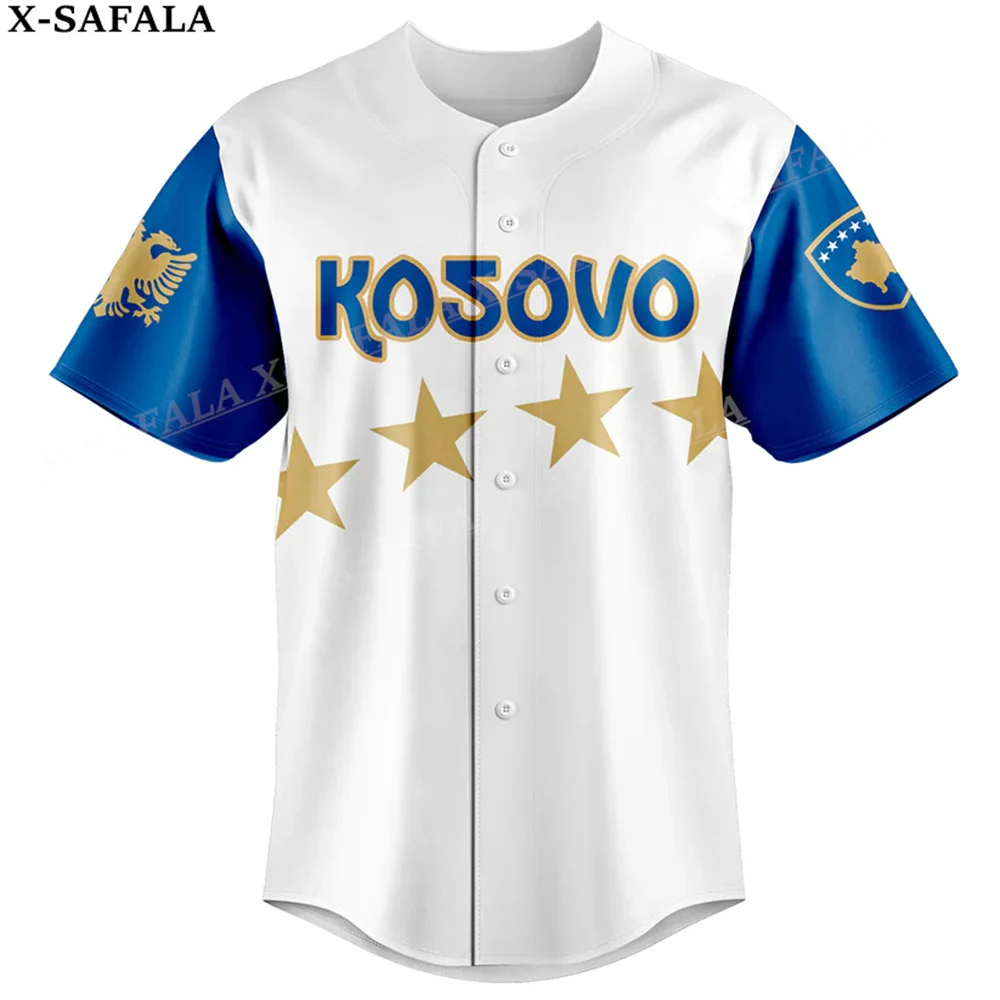 Kosovo Love Country Flag Coat Of Arms 3D Printed Baseball Jersey Shirt Men's Tops Tee Oversized Streetwear Jersey-3