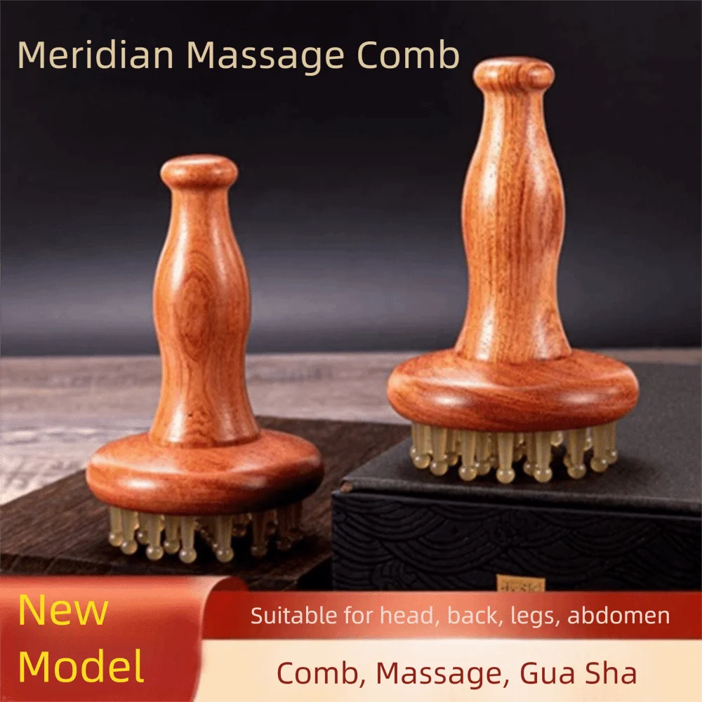 

Wood Grain Gua Sha Massage Tool Cow Horn Anti-Static Horn Massage Comb Comfortable Wooden Handle Wood Meridian Brush