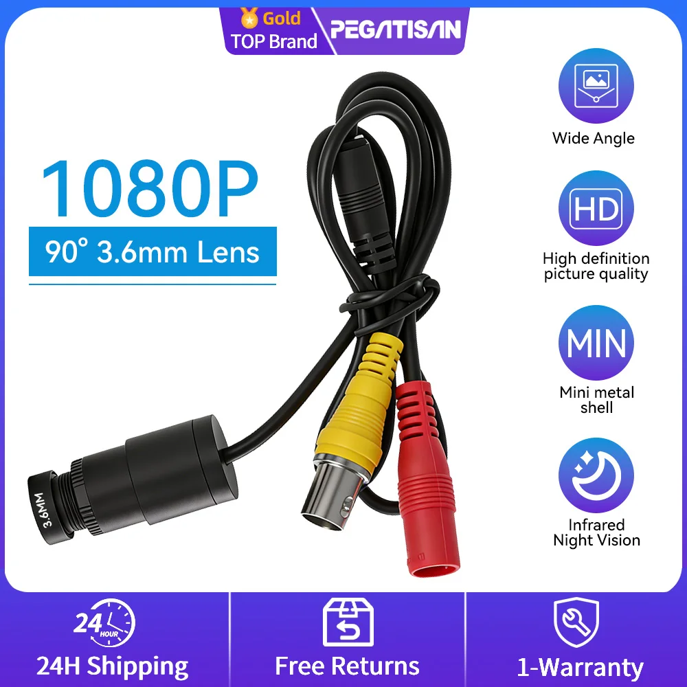 

Коаксиальная проводная камера PEGATISAN 2MP с ИК-подсветкой для ночного видения, водонепроницаемая, с защитой от помех, для аналоговой мини-камеры видеонаблюдения AHD