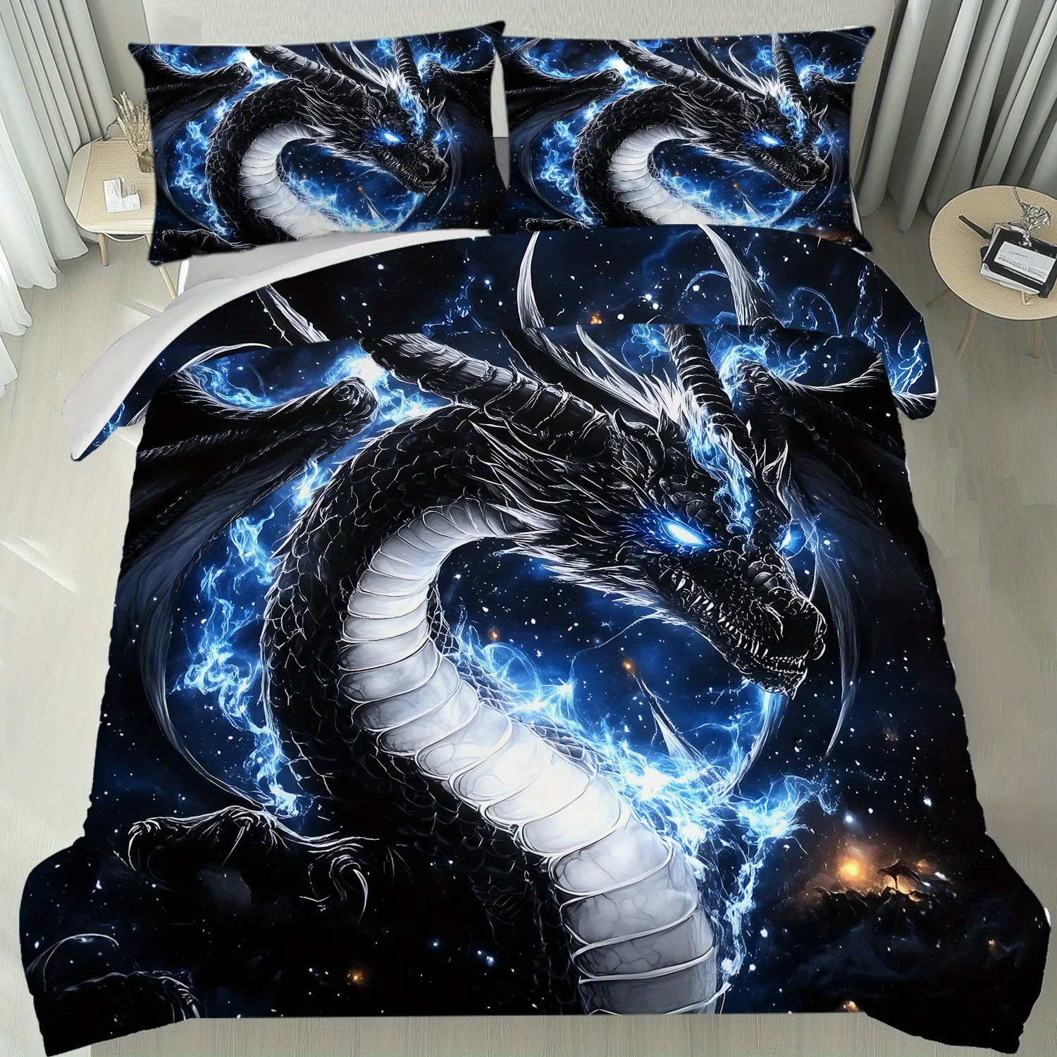 3pcs Retro Enormous Dragon Print Duvet Cover Set  Soft And Comfortable bedding for Decorating Men'S And Women'S Bedrooms