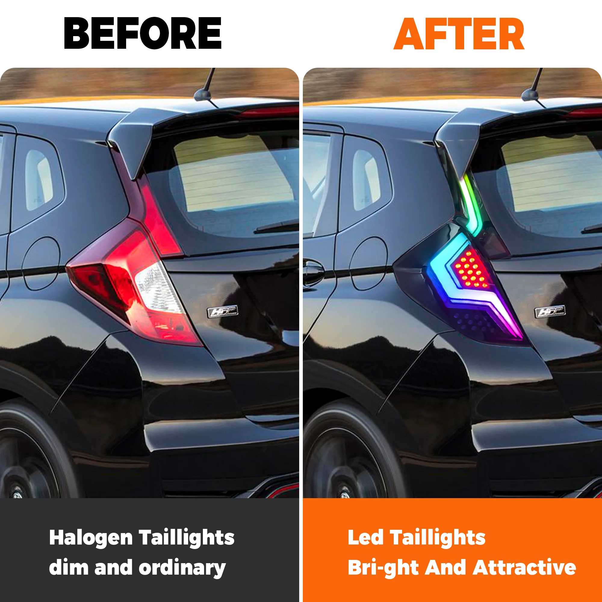 

For Honda Jazz/Fit 2014-2018 LED Tail Lights, Animation Rear Lamps RGB/Smoke Style, Plug & Play