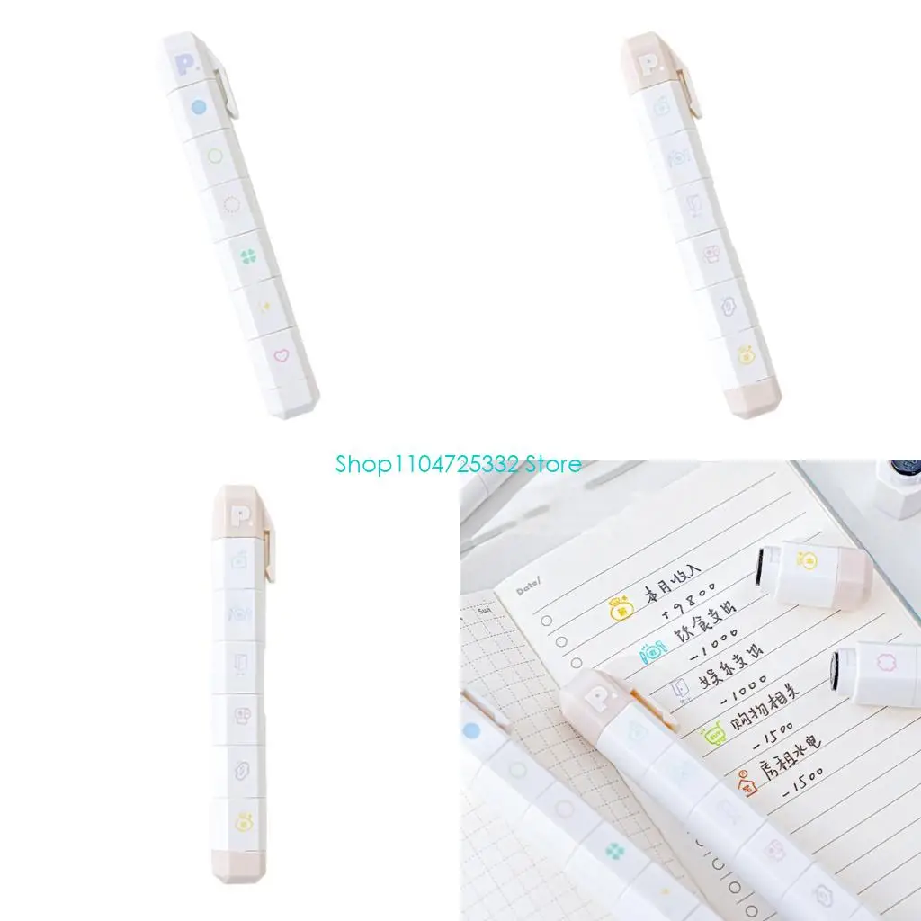 P5EA 6 Pattern in 1 ABS Plastic Stamp Pen Multipurpose Journaling Stamping Pen For Planner Diaries Scrapbooking Card Making