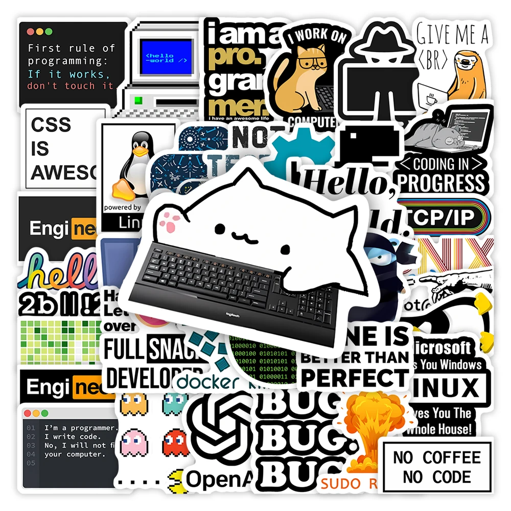 Programming Stickers Hacker Application Logo Developers Programming Waterproof Decal for Laptop Phone Decorative