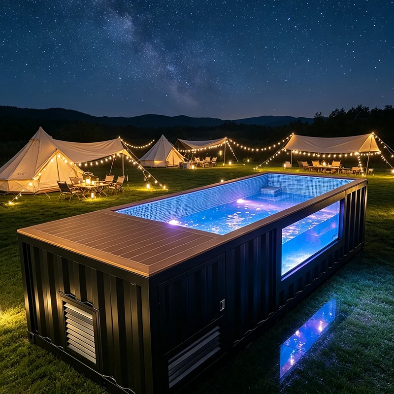 Modern Container Swimming Pool Outdoor Above Ground Pool with Acrylic Viewing Window Filtration System for Family Backyard