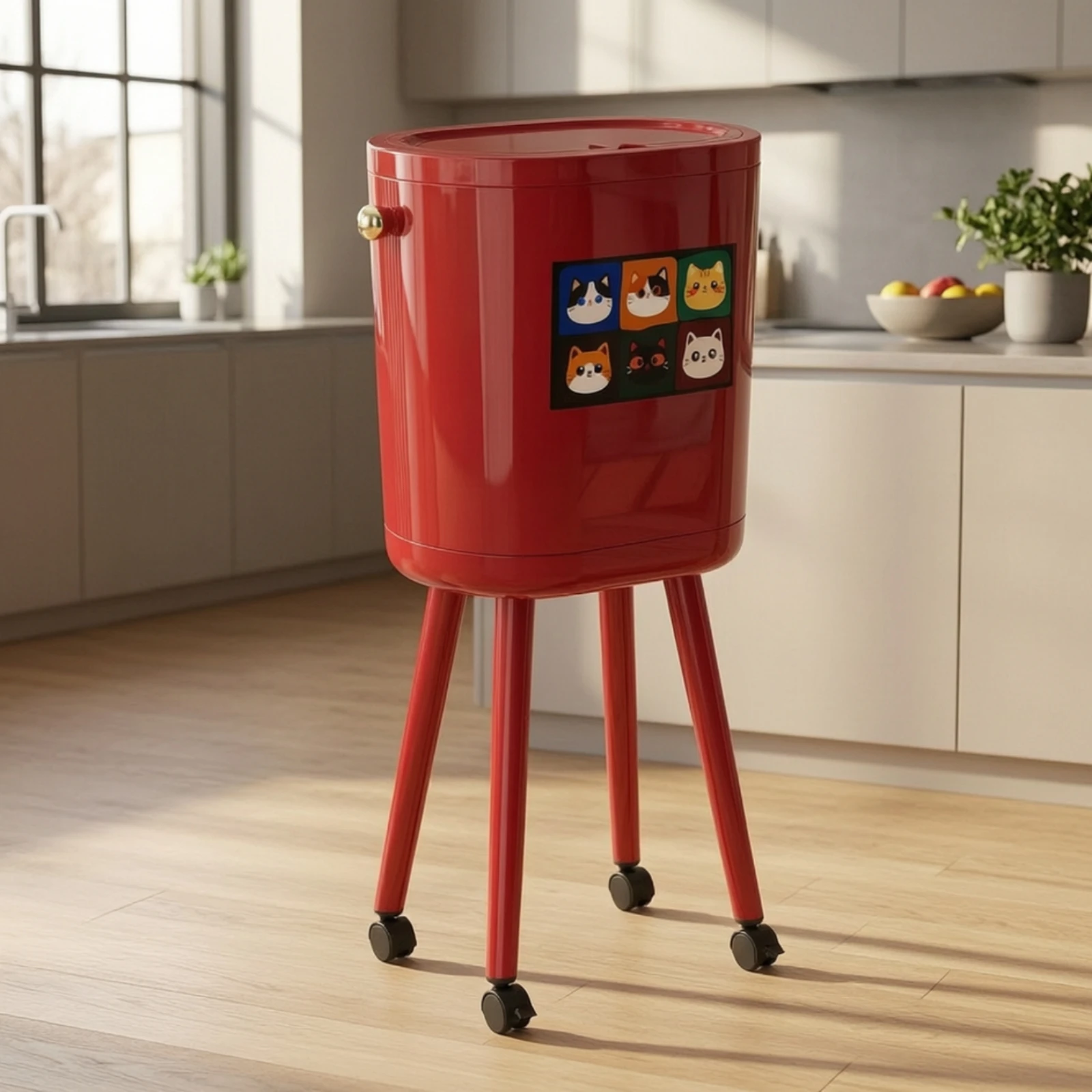 Trash Bin with Wheels and Lid Rectangular Elevated Trash Bin Wheeled Garbage Can Mobile Waste Container Double-Layer for Kitchen