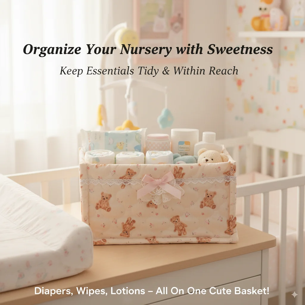 

Cute Korean Quilted Fabric Storage Basket Desktop Organizer Square Box Home Decor Storage Frame Organizer for Bedroom Living Roo