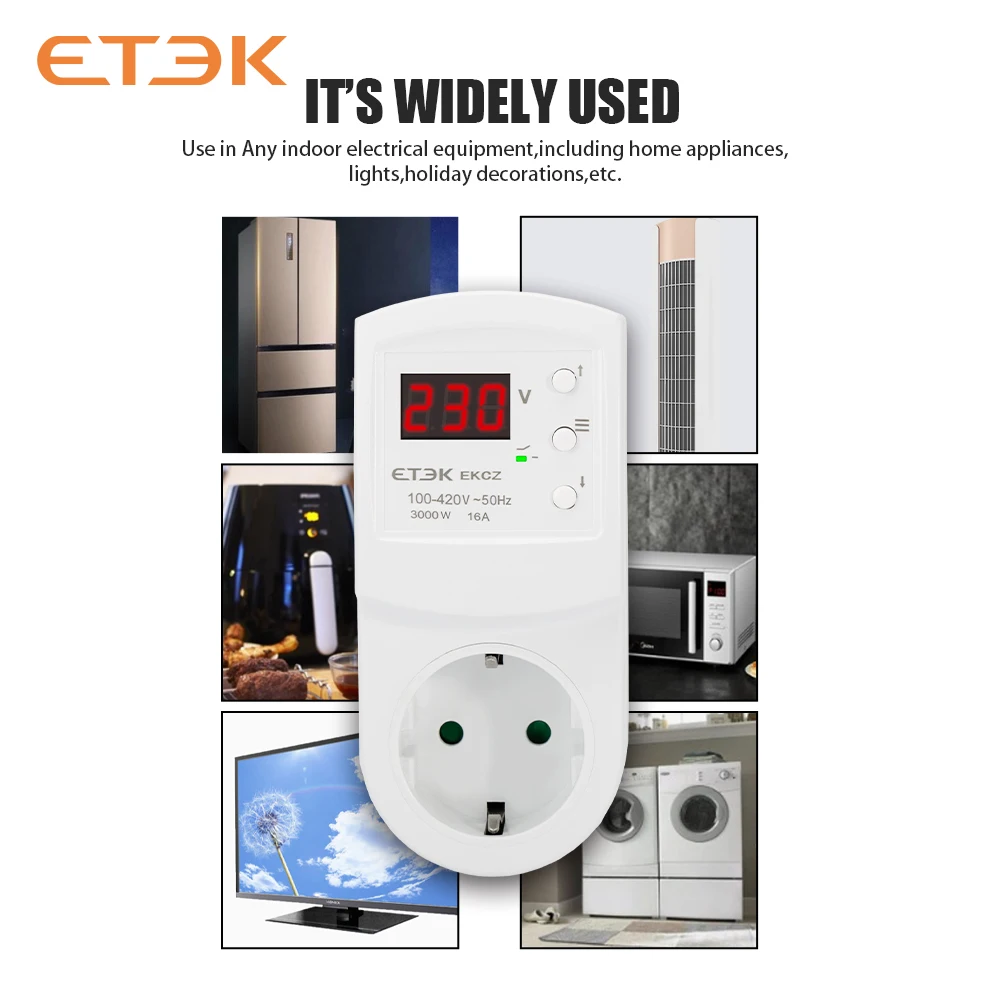ETEC 過電圧保護リレー 16A AC140-300V 16A 電子多機能冷蔵庫プラグとソケット EKCZ