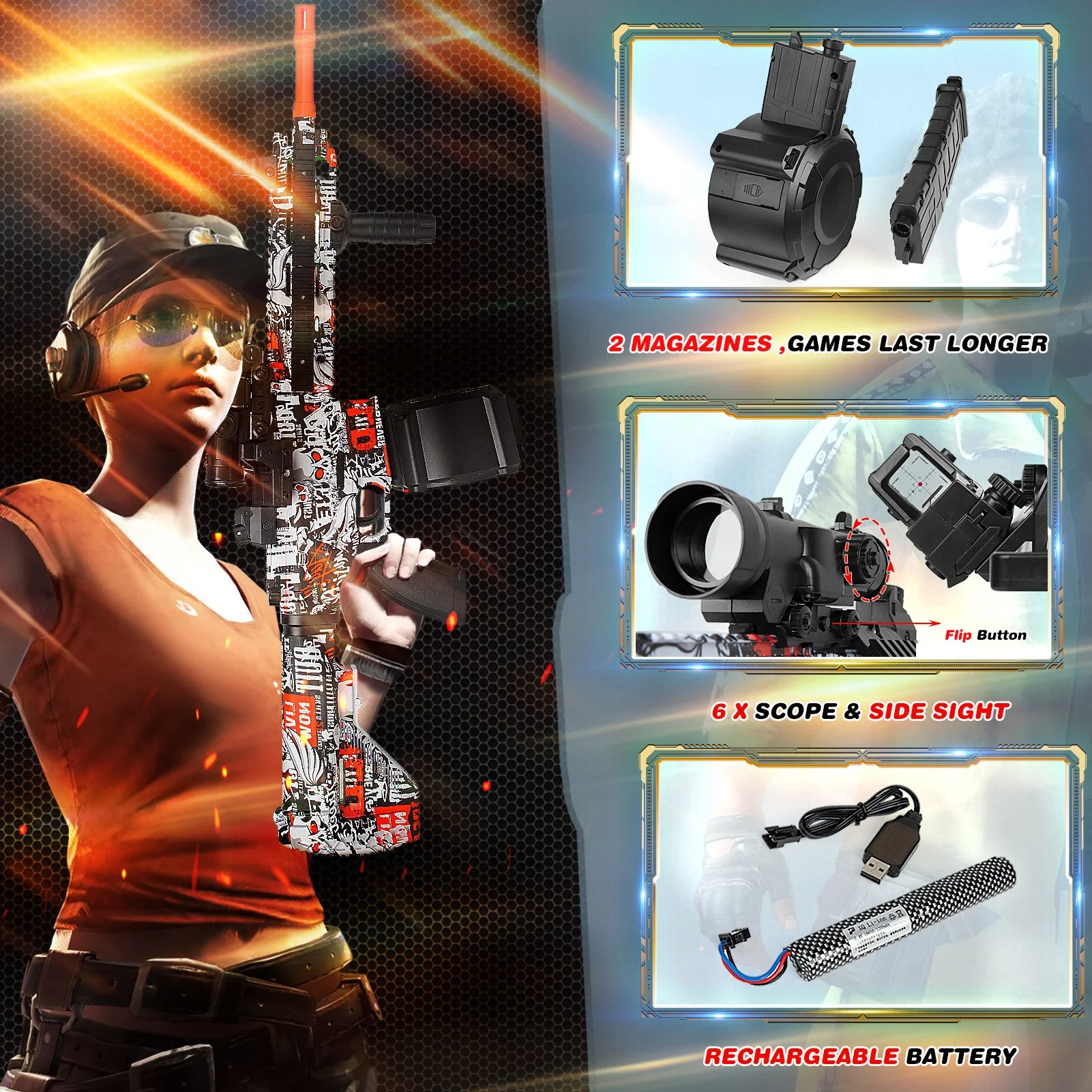 เจลบอล Blaster แบบไฟฟ้า/แมนนวล - 2 โหมด! มาพร้อมกับลูกปัดน้ํา 40,000 เม็ด - ของเล่นลูกบอลน้ําเจลกลางแจ้งในอุดมคติ