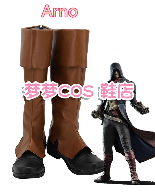 Assassinscreed Unity Arno Cosplay disfraz zapatos hechos a mano botas de piel sintética