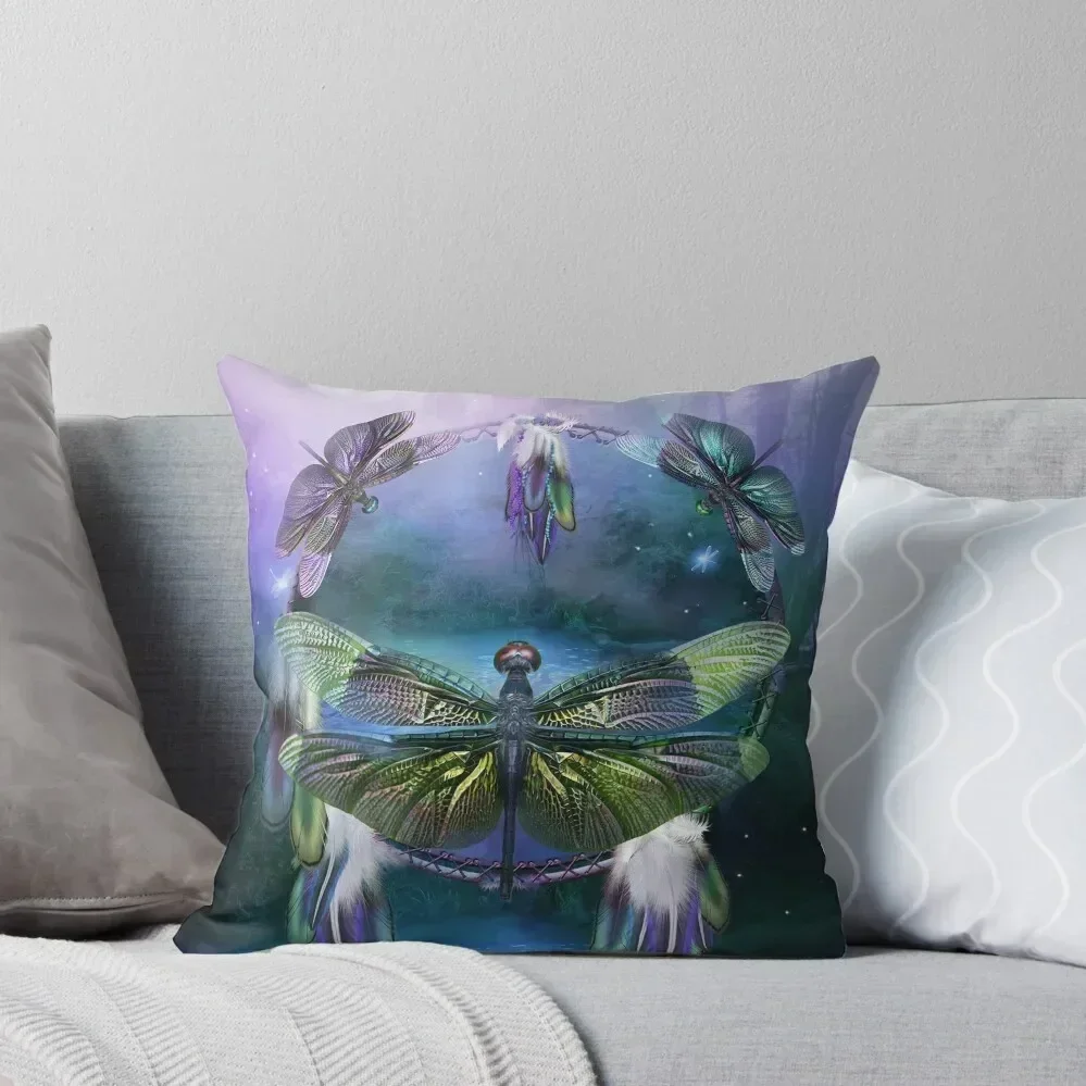 Dream Catcher - Spirit Of The Dragonfly Throw Pillow bed pillows christmas cushions covers pillow cover luxury pillow