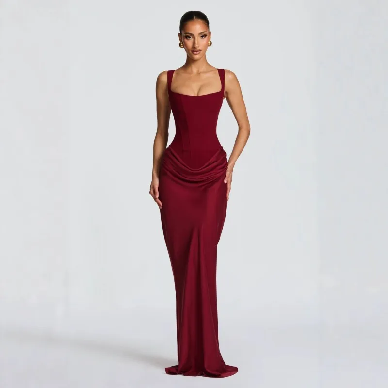 European and American casual long sleeved slim fit fishbone pure desire suspender slim fit solid color hip hugging dress view 5
