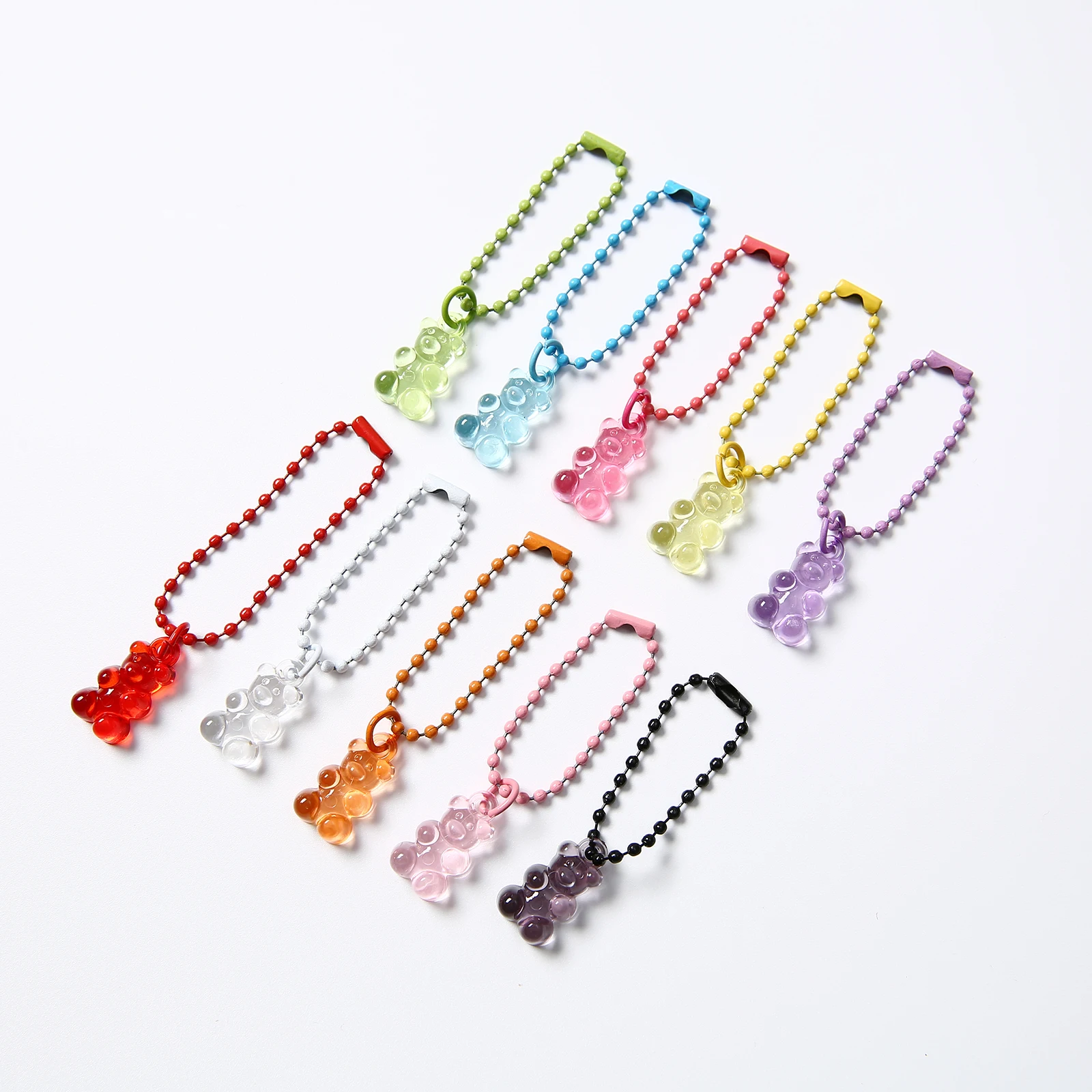 1/5/10/20/50 PCS Kawaii Transparent Gummy Bear Keychain Colorful Resin Bear Pendant with Bead Chain Cute Charm for Bag/Purse/Key
