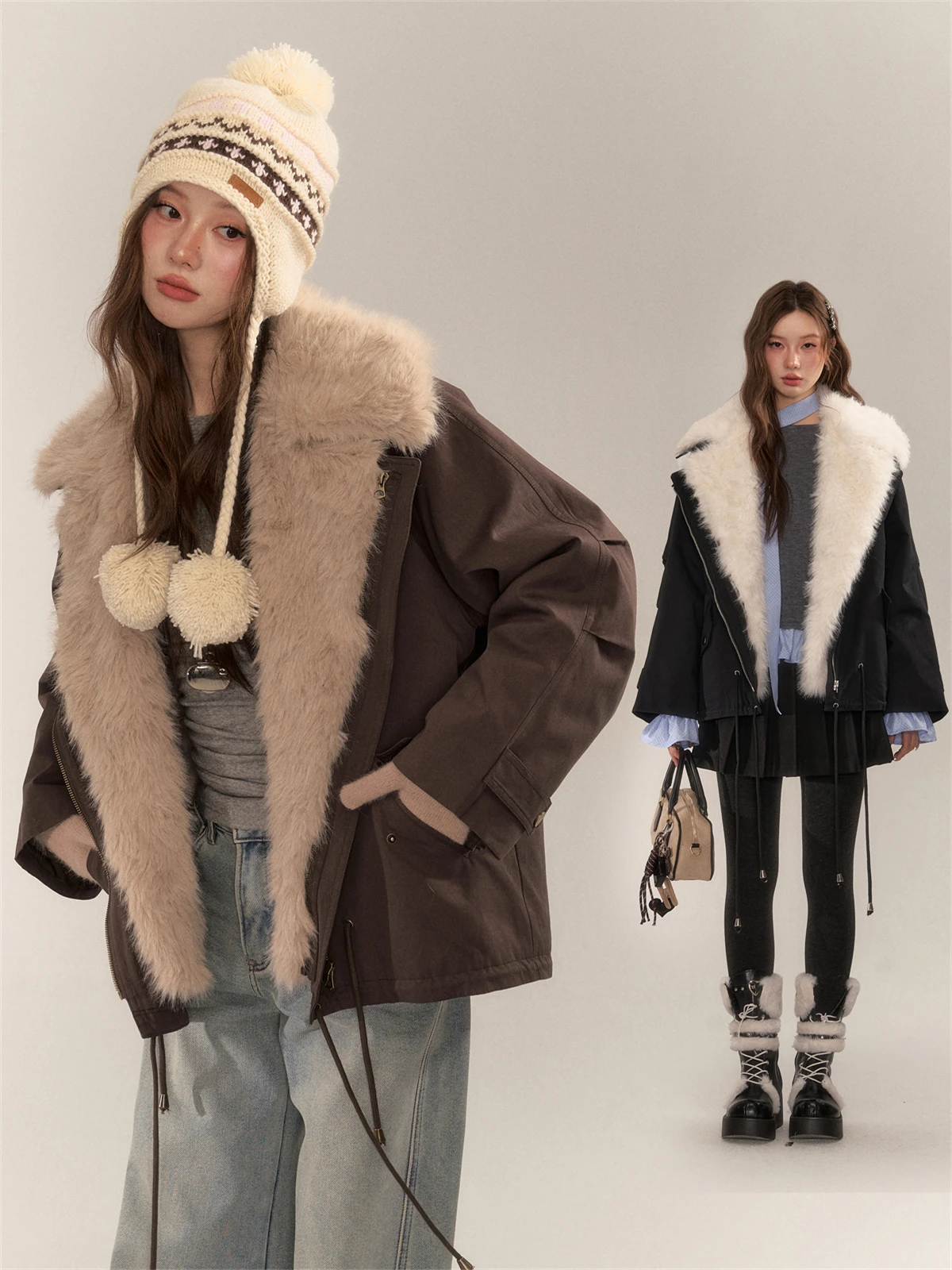 

Куртка AsGony Mountain Eagle с отстегивающимся меховым воротником, коричневая, в стиле ретро, утепленная, с завязками, рабочая одежда для женщин, зимний сезон