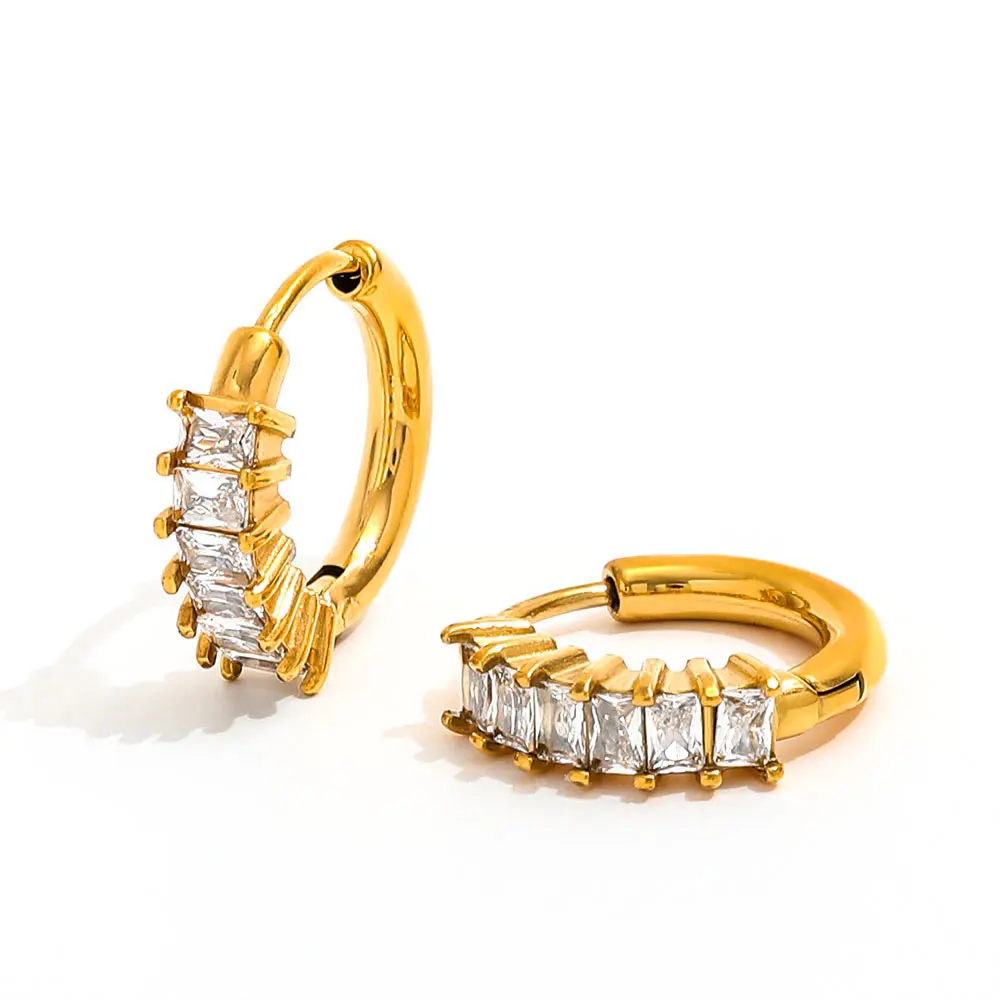 

Joolim Jewelry High Quality PVD Wholesale No Fade Fashion Row of Square Zirconia Huggie Stainless Steel Earring for Women