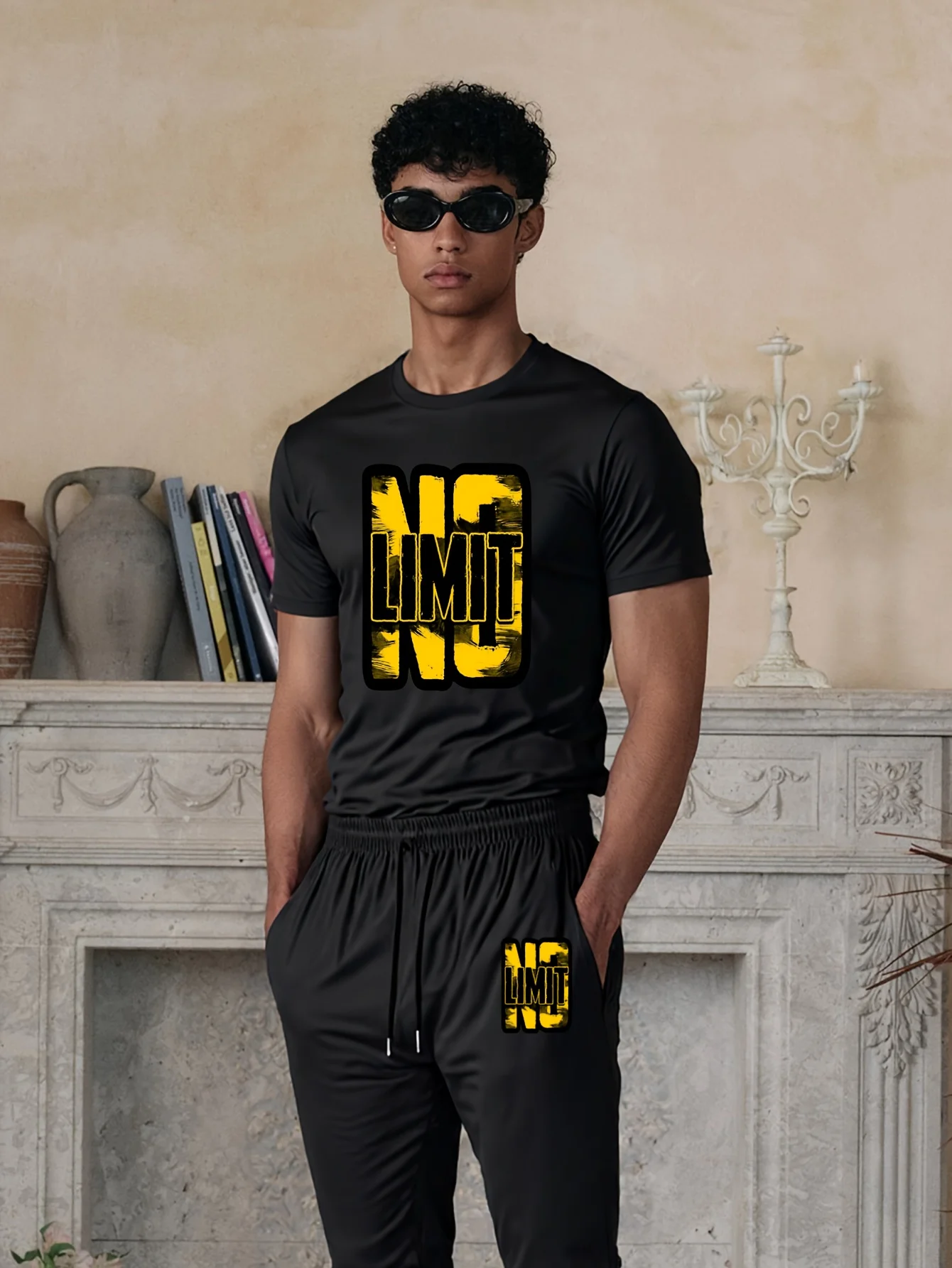 

Men's 2-Piece Cotton Summer Set Mountain Triangle Pattern Cotton T-Shirt & Drawstring Joggers Outdoor Casual Sports Short Sleeve