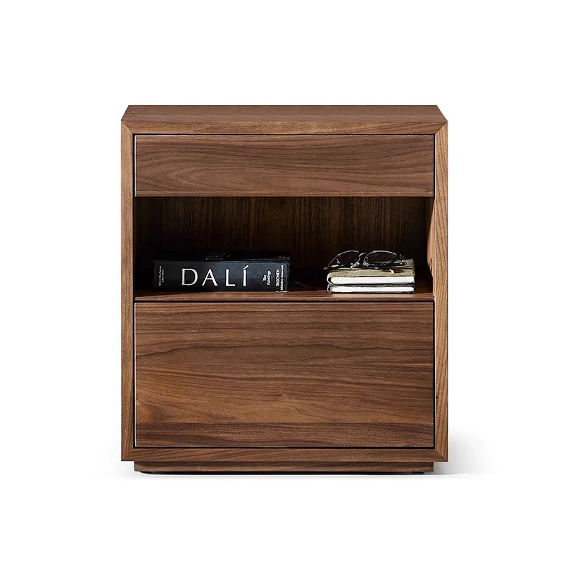 

North American black walnut solid wood bedside table, Italian minimalist bedroom locker, high-end bedside storage