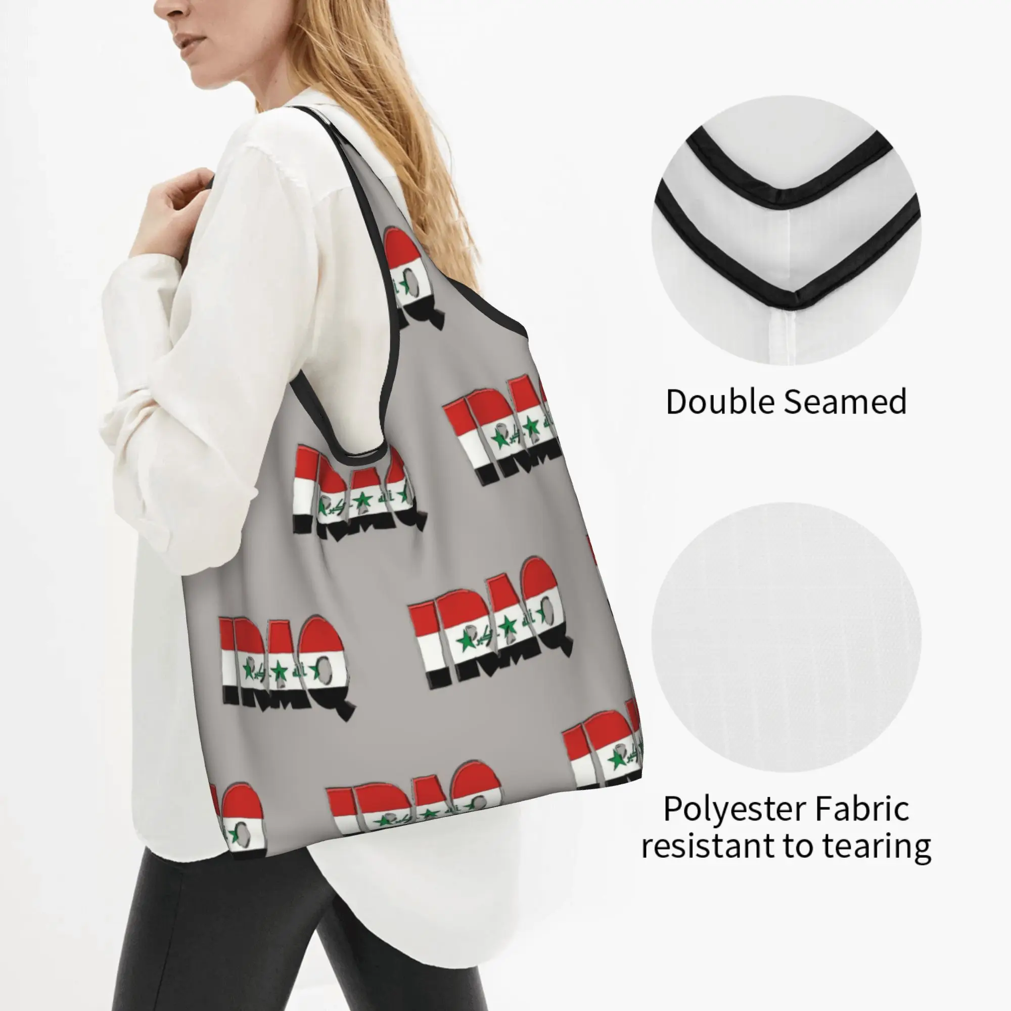 Iraq Font With Iraqi Flag Funny Print Grocery Shopping Tote Bag Women Cute Iraqi Turkey Israel Shopper Shoulder Bag Handbags